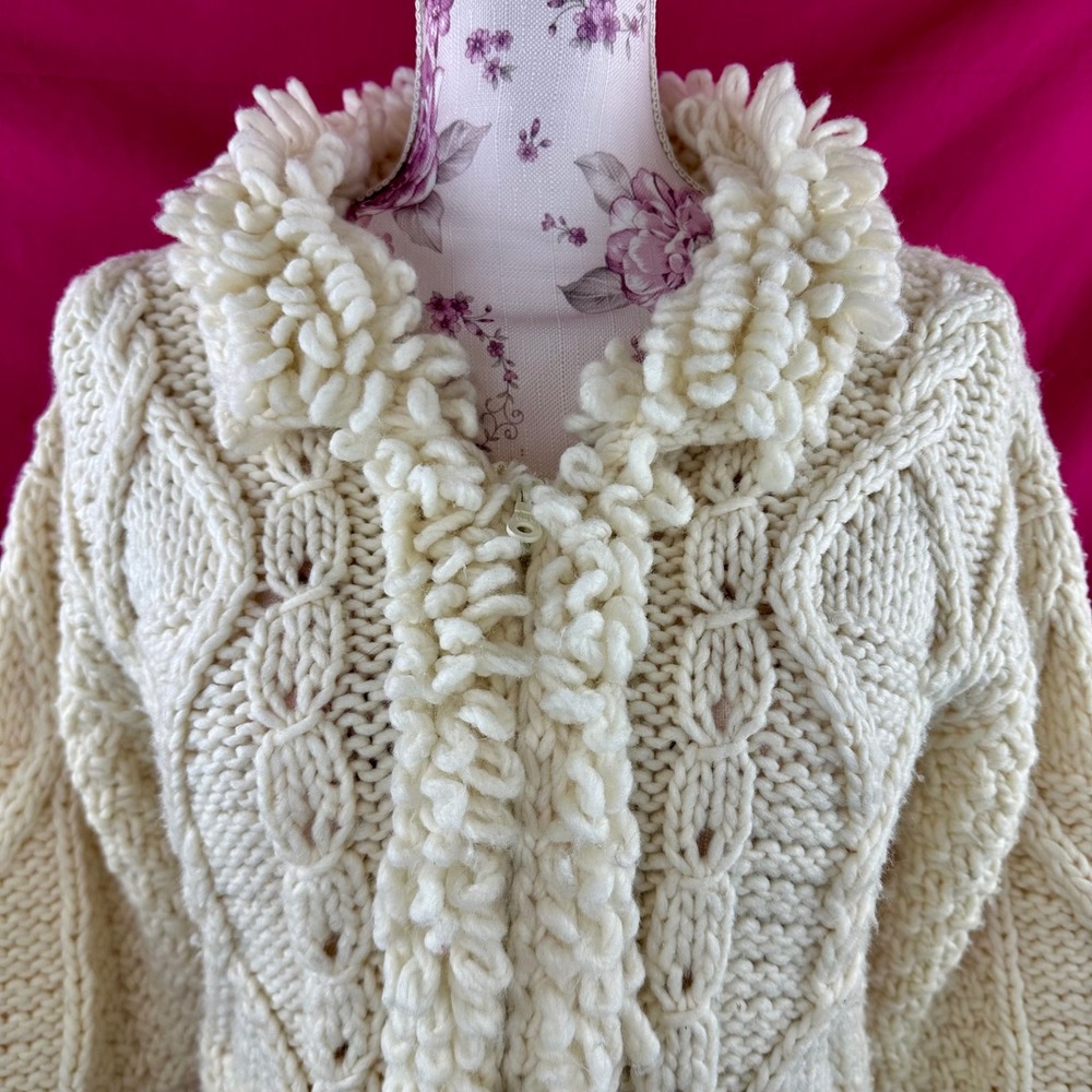 Vintage Wool Fisherman Zip Cardigan‎ Cream Cable Knit Small Inti Raimi Artesania